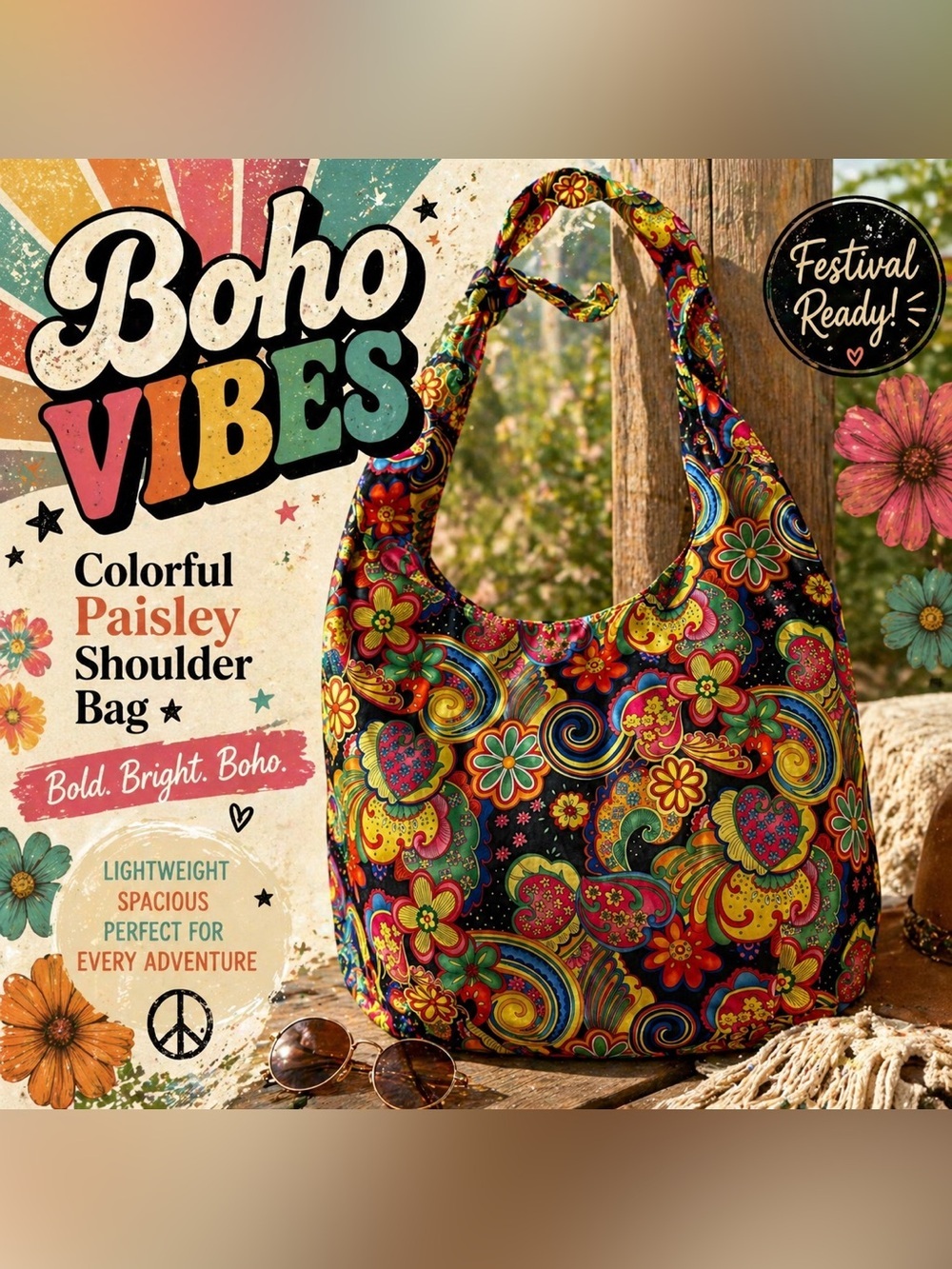 Boho Paisley Shoulder Bag Hobo Tote Slouchy Bag